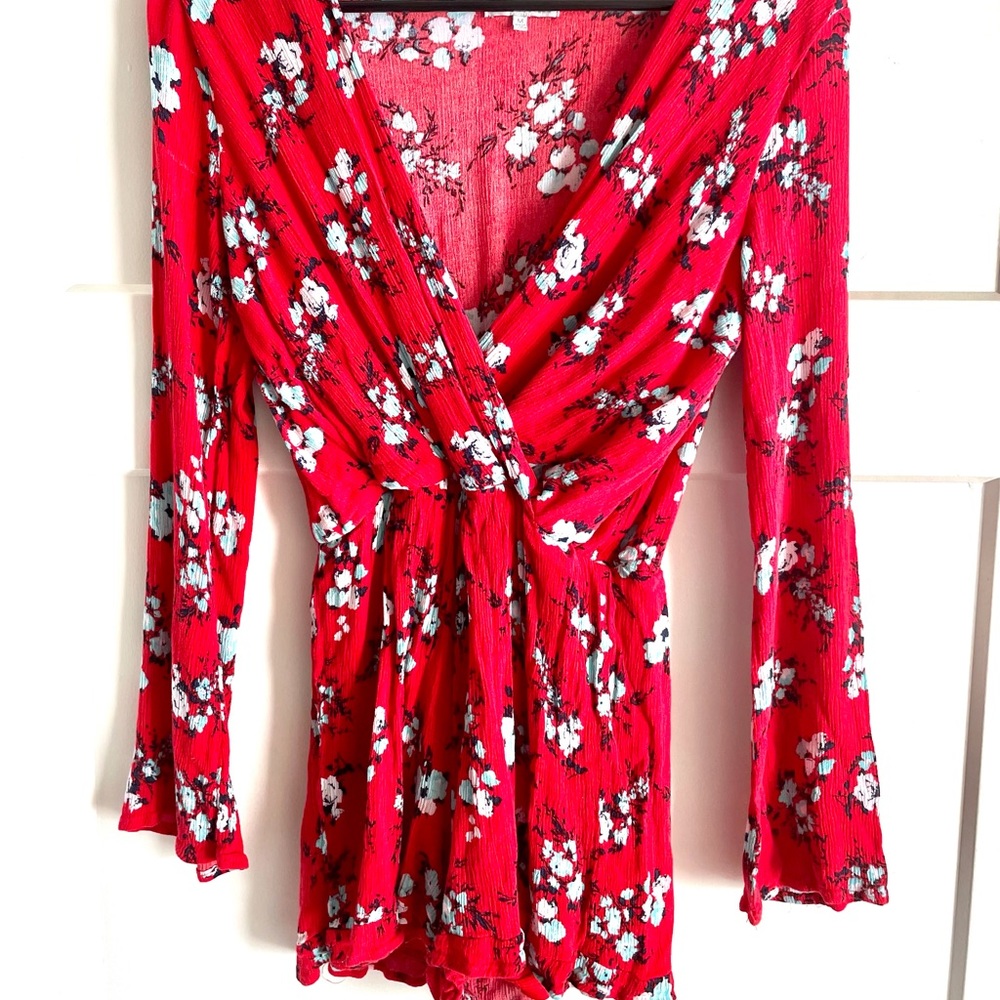 Charlotte Russe Red Floral long sleeve romper size medium
